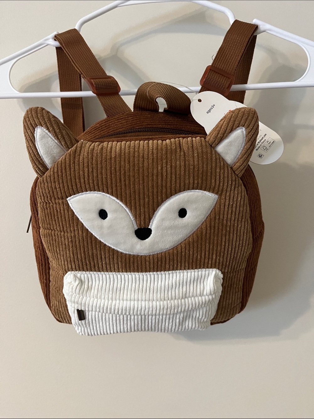 wonder nation Brown and White Fox Corduroy Kids Backpack
